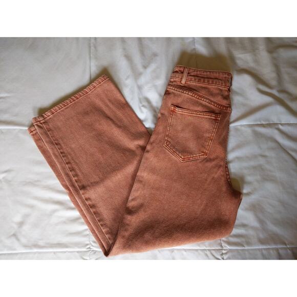 FREE PEOPLE Size 26 Rust Orange Wide Leg High Rise Button Fly Jeans Boho - Picture 6 of 11